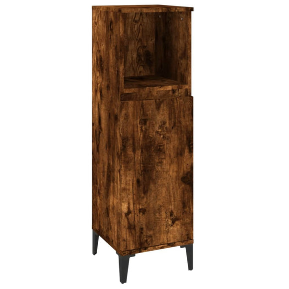 NNEVL Bathroom Cabinet Smoked Oak 30x30x100 cm Engineered Wood