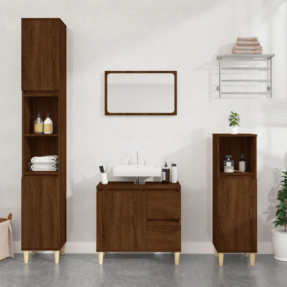 NNEVL Bathroom Cabinet Brown Oak 65x33x60 cm Engineered Wood