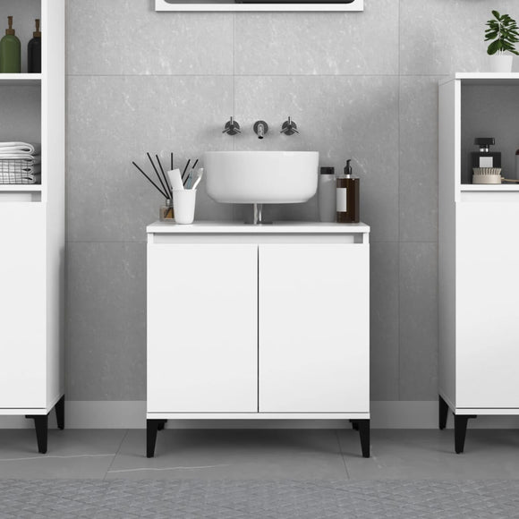 NNEVL Sink Cabinet High Gloss White 58x33x60 cm Engineered Wood