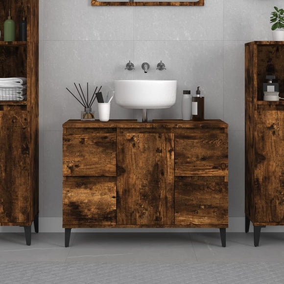 NNEVL Sink Cabinet Smoked Oak 80x33x60 cm Engineered Wood