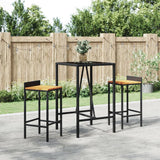 NNEVL Bar Table with Glass Top Black 70x70x110 cm Poly Rattan
