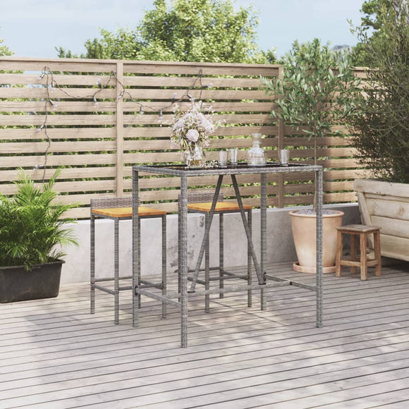 NNEVL Bar Table with Glass Top Grey 110x70x110 cm Poly Rattan