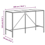 NNEVL Bar Table with Glass Top Grey 180x70x110 cm Poly Rattan