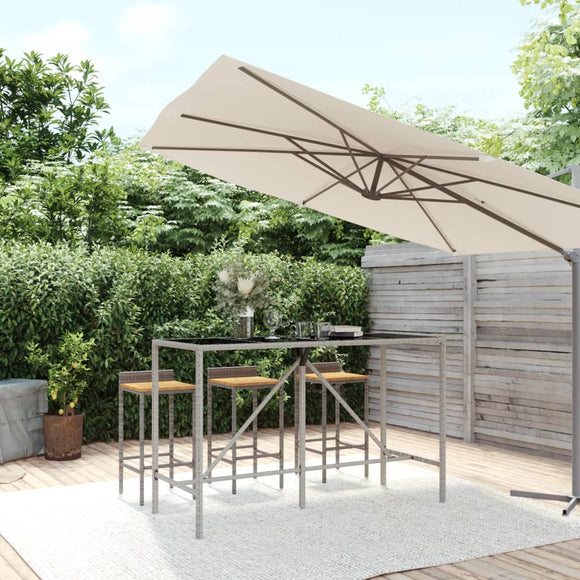 NNEVL Bar Table with Glass Top Grey 180x70x110 cm Poly Rattan