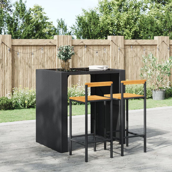 NNEVL Bar Stools 2 pcs Black Poly Rattan and Solid Wood Acacia