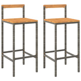 NNEVL Bar Stools 2 pcs Grey Poly Rattan and Solid Wood Acacia