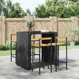 NNEVL Bar Stools 4 pcs Black Poly Rattan and Solid Wood Acacia
