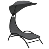 NNEVL Sun Lounger with Canopy Dark Grey 167x80x195 cm Fabric&Steel
