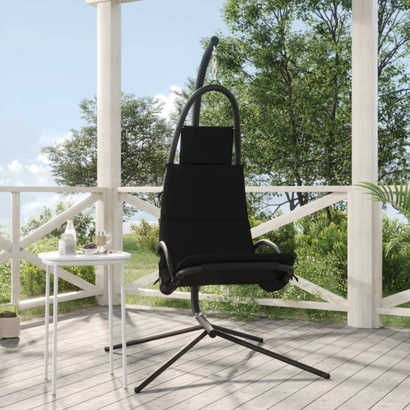 NNEVL Garden Swing Chair with Cushion Black Oxford Fabric and Steel
