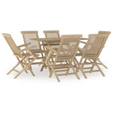 NNEVL 7 Piece Garden Dining Set Grey Solid Wood Teak