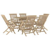 NNEVL 7 Piece Garden Dining Set Grey Solid Wood Teak