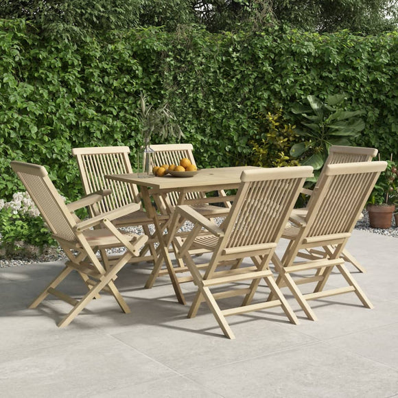 NNEVL 7 Piece Garden Dining Set Grey Solid Wood Teak