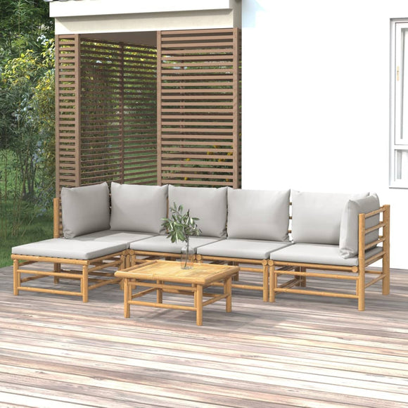 NNEVL 6 Piece Garden Lounge Set with Light Grey Cushions Bamboo
