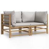 NNEVL Garden Corner Sofas with Light Grey Cushions 2 pcs Bamboo