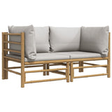 NNEVL Garden Corner Sofas with Light Grey Cushions 2 pcs Bamboo