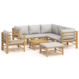 NNEVL 8 Piece Garden Lounge Set with Light Grey Cushions Bamboo