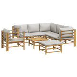 NNEVL 8 Piece Garden Lounge Set with Light Grey Cushions Bamboo