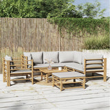 NNEVL 8 Piece Garden Lounge Set with Light Grey Cushions Bamboo