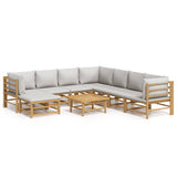 NNEVL 9 Piece Garden Lounge Set with Light Grey Cushions Bamboo