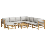 NNEVL 9 Piece Garden Lounge Set with Light Grey Cushions Bamboo