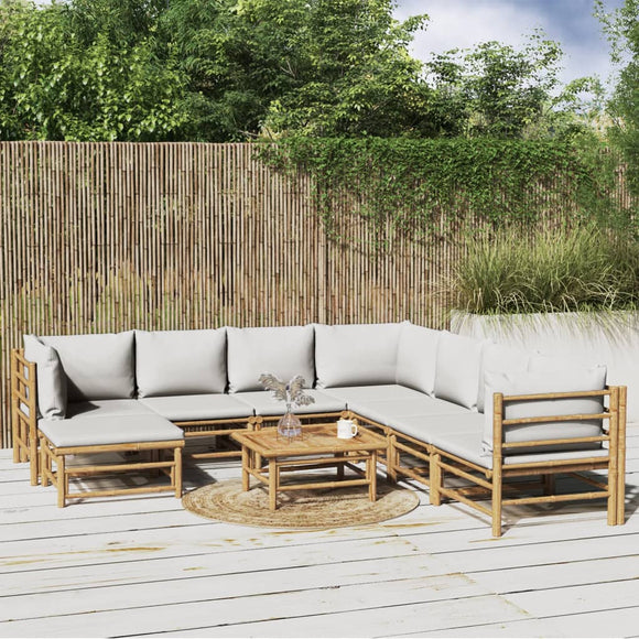 NNEVL 9 Piece Garden Lounge Set with Light Grey Cushions Bamboo