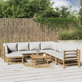 NNEVL 9 Piece Garden Lounge Set with Light Grey Cushions Bamboo