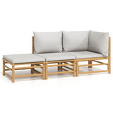 NNEVL 3 Piece Garden Lounge Set with Light Grey Cushions Bamboo