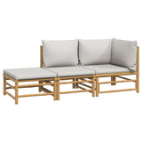 NNEVL 3 Piece Garden Lounge Set with Light Grey Cushions Bamboo