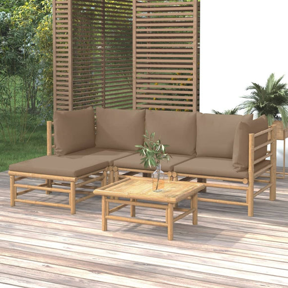 NNEVL 5 Piece Garden Lounge Set with Taupe Cushions  Bamboo
