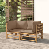 NNEVL Garden Corner Sofas with Taupe Cushions 2 pcs Bamboo