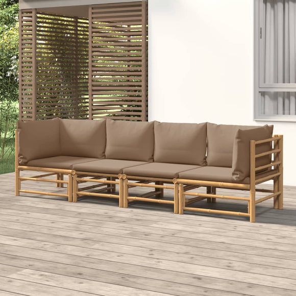 NNEVL 4 Piece Garden Lounge Set with Taupe Cushions  Bamboo