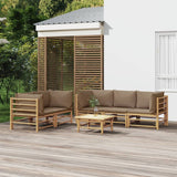 NNEVL 6 Piece Garden Lounge Set with Taupe Cushions  Bamboo