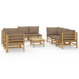 NNEVL 9 Piece Garden Lounge Set with Taupe Cushions  Bamboo