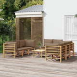 NNEVL 9 Piece Garden Lounge Set with Taupe Cushions  Bamboo