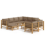 NNEVL 10 Piece Garden Lounge Set with Taupe Cushions  Bamboo