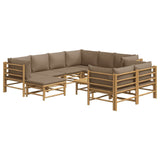 NNEVL 10 Piece Garden Lounge Set with Taupe Cushions  Bamboo