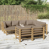 NNEVL 10 Piece Garden Lounge Set with Taupe Cushions  Bamboo