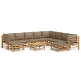 NNEVL 11 Piece Garden Lounge Set with Taupe Cushions  Bamboo