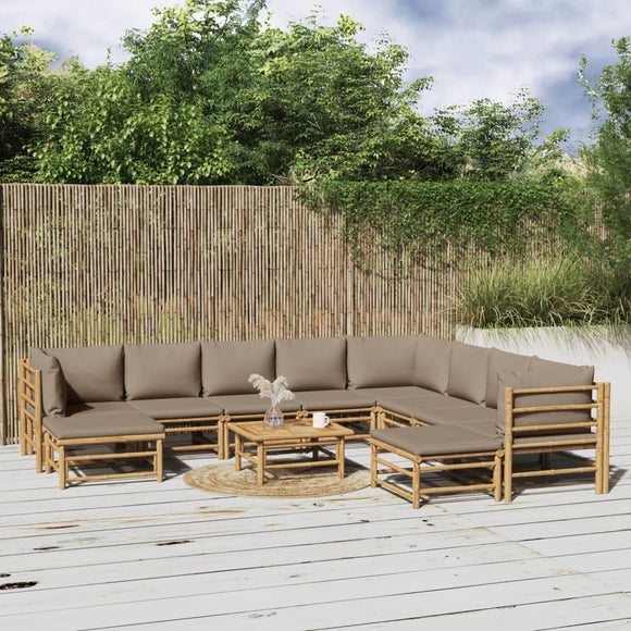 NNEVL 11 Piece Garden Lounge Set with Taupe Cushions  Bamboo
