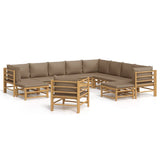 NNEVL 12 Piece Garden Lounge Set with Taupe Cushions  Bamboo