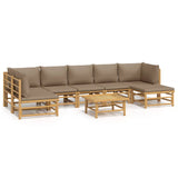 NNEVL 8 Piece Garden Lounge Set with Taupe Cushions  Bamboo