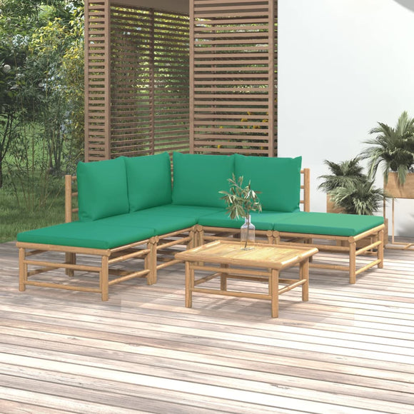 NNEVL 6 Piece Garden Lounge Set with Green Cushions  Bamboo