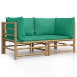 NNEVL Garden Corner Sofas with Green Cushions 2 pcs Bamboo