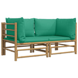 NNEVL Garden Corner Sofas with Green Cushions 2 pcs Bamboo