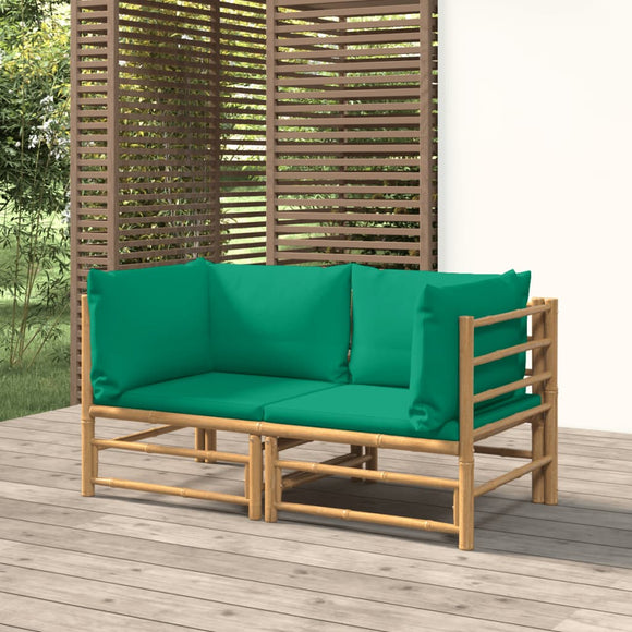 NNEVL Garden Corner Sofas with Green Cushions 2 pcs Bamboo