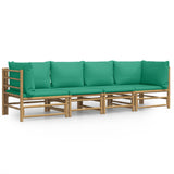 NNEVL 4 Piece Garden Lounge Set with Green Cushions  Bamboo