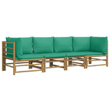 NNEVL 4 Piece Garden Lounge Set with Green Cushions  Bamboo