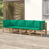 NNEVL 4 Piece Garden Lounge Set with Green Cushions  Bamboo