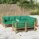 NNEVL 10 Piece Garden Lounge Set with Green Cushions  Bamboo