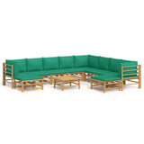 NNEVL 11 Piece Garden Lounge Set with Green Cushions  Bamboo